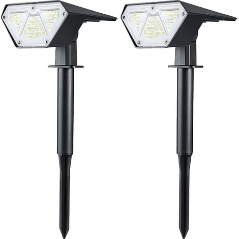 Juego de 2 focos solares LED 2 en 1 ajustables para montaje en suelo con estaca, impermeables, para uso exterior (jardín, entrada de vehículos, terraza), luz blanca cálida y blanca (1/5)