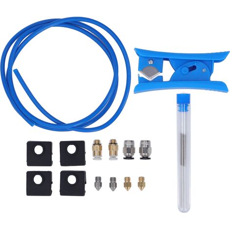 Lot d'accessoires d'imprimante 3D : buses MK8, raccords pneumatiques, coupe-tube PTFE et aiguilles de nettoyage (1/5)