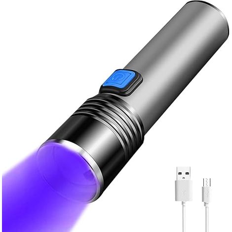 Linterna UV de luz negra de 395 nm, mini linterna recargable de luz negra, 3 modos: luz estroboscópica ascendente/descendente, detección de puntos secos, detección de escorpiones, detección de billete (1/5)