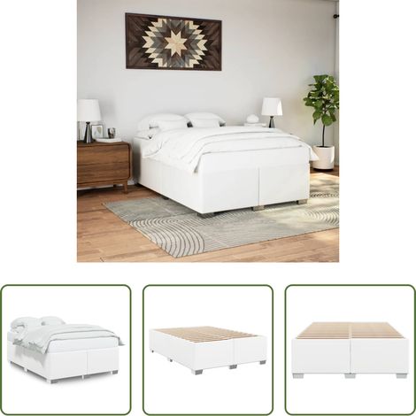 vidaXL Lattenrost Bett - Bettgestell Weiß 140x190 cm Kunstleder (1/5)