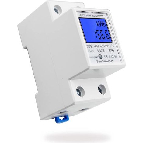 Stromzähler Hutschiene 1 phase Wechselstromzähler - 80A 230V DIN LCD Digitaler Stromzähler, Zwischenzähler/Strom Zähler Verbrauchsmessgerät, Ungeeicht, S0 Schnittstelle Zähler (1/5)