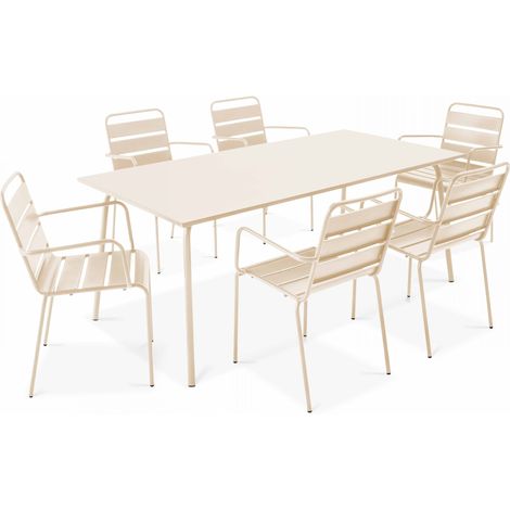 Ensemble table de jardin et 6 fauteuils en métal ivoire - Palavas (1/5)