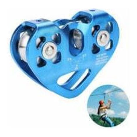 Poulie Double Trolley Sauvetage Escalade Double Poulie avec Roulement à Billes Rock/ Simple Poulie Aluminium Fixe Eye Escalade Poulie, bleu