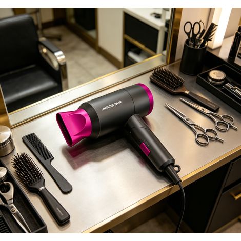 Sèche-cheveux pliable Aigostar 1800W léger résistant, chaud froid protection thermique, compact durable pour voyage et quotidien