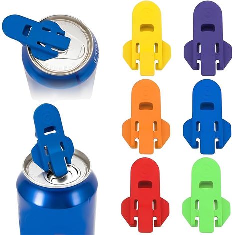 Set di 6 coperchi per lattine, apriscatole, coperchi in plastica per lattine di bibite, coperchi riutilizzabili per lattine di cola e bibite gassate, compatibili con la maggior parte delle lattine di (1/5)