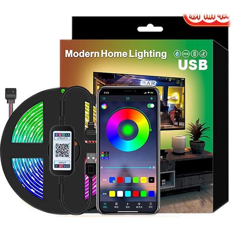Bande LED intelligente WiFi - 5 m RGB multicolore, contrôlée par application, idéale pour un fond TV ou la décoration de la cuisine. (1/5)
