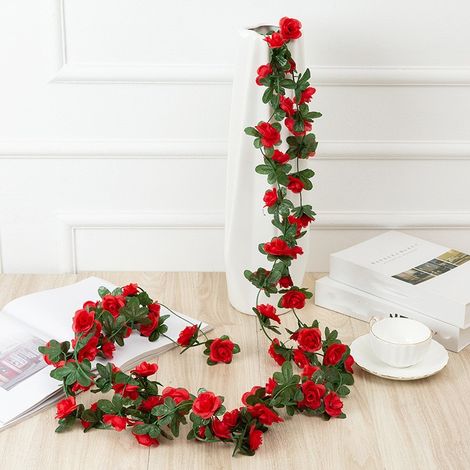 Guirlande Fausse Fleur - Vigne Artificielle avec 45 Roses en Plastique et Tissu Soyeux - 250 cm - Décoration Murale pour Mariage, Intérieur, Maison (1/5)