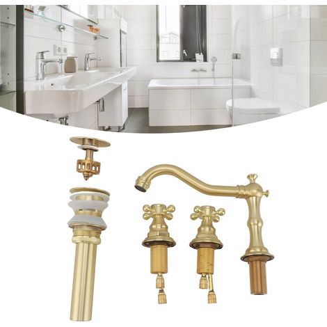 Doppelschalter-Badezimmer-/Küchenarmatur im europäischen Stil, komplett aus Kupfer, kann mit separaten Warm- und Kaltwasserleitungen installiert werden, Armatur im Retro-Stil, Waschbeckenarmatur, blei (1/5)