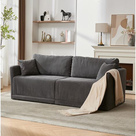 Sofá cama convertible (182x88x84 cm), para salón, oficina y estudio, con estructura metálica, tapizado gris (1/5)