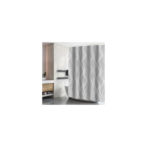 Rideau de Douche Polyester Imperméable Tissu Lavable en Machine Rideau Salle de Bain avec 12 Crochets 200x200CM Gris (1/5)