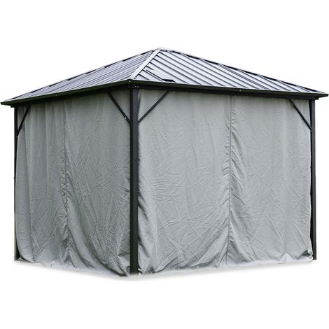 Home Deluxe – Rideaux pavillon solaire LED gris 100 % polyester – Résistant aux UV et intempéries – Lavable – Avec porte à fermeture éclair (1/4)