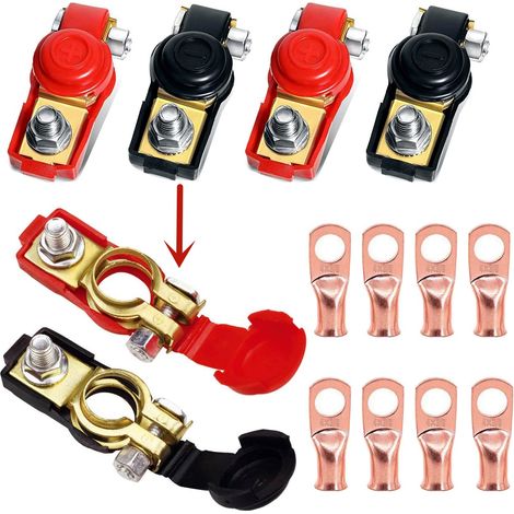 2 Paire Bornes de Batterie Connecteur de Pince Cosse Battery Terminal avec 8 Anneau en Cuivre pour Voiture Positive et Négative,Connecteur de Pince Cosse Battery Terminal (1/5)