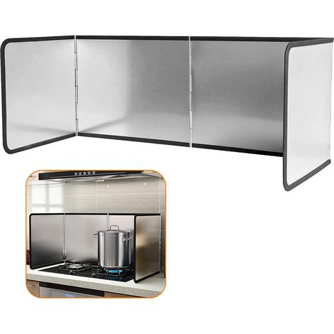 Plaque Anti Projection Cuisine Pliable, 76x29x30cm D'écran Protection Cuisinière 4 Côtés, Plaque Anti Projection Facile Nettoyer pour Carter Huile, Poêle à Frire, Évier, Cuisson et Rôtir (Argent) (1/5)