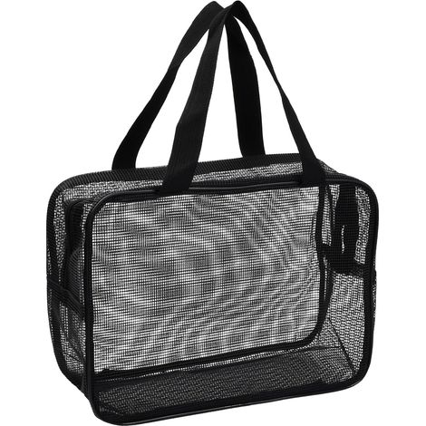 Grand Sac de Douche en Maille Avec Fermeture Éclair - Fourre-Tout Pliable pour Plage, Natation, Camping, Rangement de Jouets (Noir) (1/5)