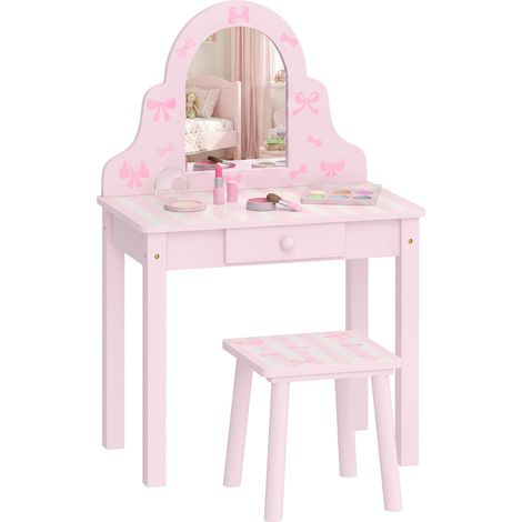 Kinder Schminktisch Set 2 in 1 mit Hocker für Mädchen 3-6 Rosa (1/5)
