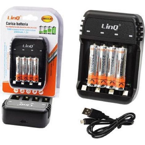 Linq - Carica Batterie Pile Stilo Ministilo Aa Aaa Zn422-a7 + 4 Pile Ministilo 2300mah - (1/2)