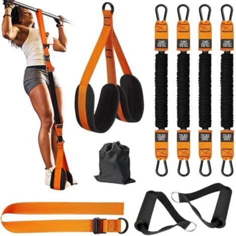 Bande De Traction - 4 Bandes Résistance 32 Kg Chacune - Pour Barre De Traction Domestique Ou Gym - Kit Complet Avec 2 Repose-Pieds - 1 Unité (1/5)
