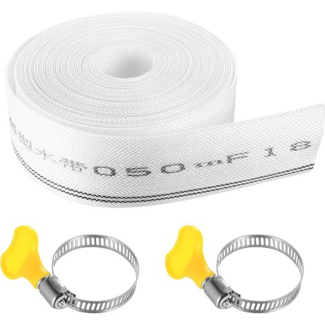 Tuyau Refoulement 32mm x 10m Tuyau Plat Flexible en Tissu, 1 1/4 Pouce Tuyaux de Vidange pour Pompe Submersibles Pompes à Eau Sale, avec 2 Colliers de Serrage (1/5)