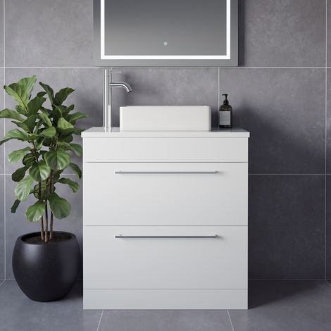 Napoli 390 Gloss White 800mm 2 Drawer Vanity Unit for Countertop Basins - 800mm - Chrome 480mm Handle