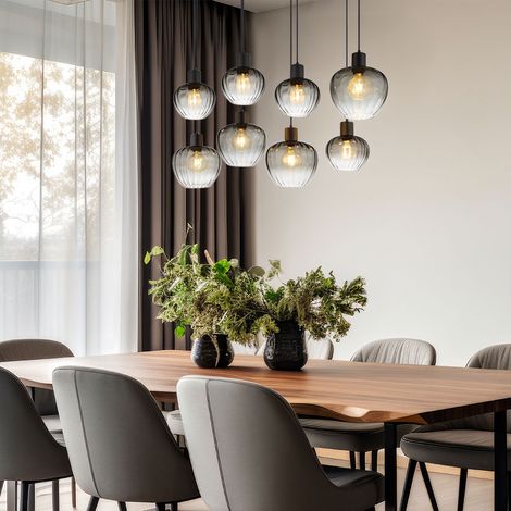 Suspension, lampe de salon, lampe de table à manger, verre fumé, H 120 cm (1/5)