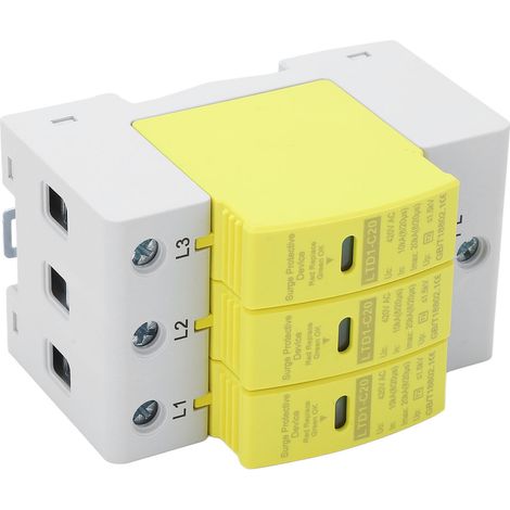 Dispositif de protection contre les surtensions CA, boîtier en polycarbonate ignifugé, parafoudre à réponse rapide, triphasé 10-20 kA 420 V (1/5)