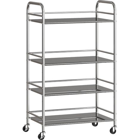 Desserte de cuisine 60 x 35 x 100 cm 4 niveaux roues freins rangement pratique utile moderne en acier inoxydable argenté (1/5)