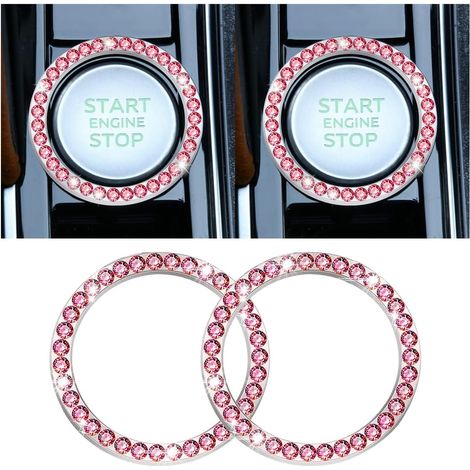 2 Pièces Couvercle Du Bouton De Démarrage Du Moteur De Voiture En Strass Cristal, Auto Moteur Démarrage Arrêt Cristal Strass Bouton Anneau Autocollant, Voiture Décor Accessoires (Rouge1) (1/5)