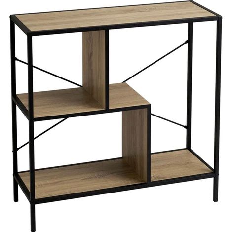 Console d'entrée en bois et métal noir 3 plateaux 80x30x80cm (1/3)