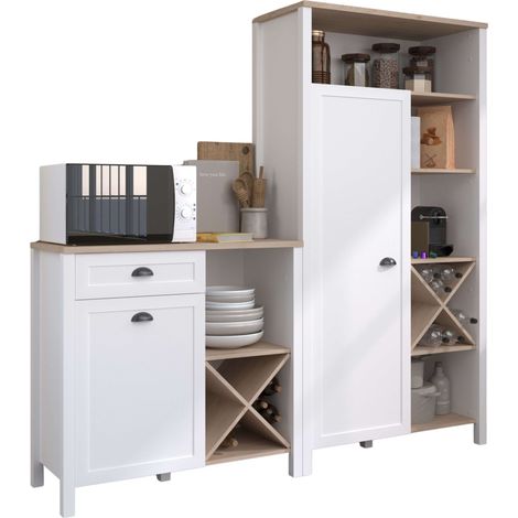 Pack 2 Buffets de Cocina Coper Armarios de Cocina Estilo Moderno Blanco y Roble Jackson (1/5)