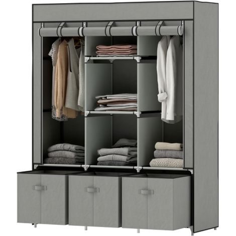 Armadio, armadio in tessuto con asta appendiabiti, cassetti, cerniera, armadio pieghevole per camera da letto, cabina armadio, 125 x 43 x 162,5 cm, grigio chiaro, disponibile in loco (1/5)