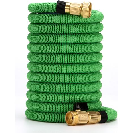 Tubo da giardino espandibile da 15 m con 3 strati di anima in lattice naturale, 9 modalità di irrigazione, anti-perdite e resistente alla corrosione, per spruzzare prati e lavare auto (1/5)