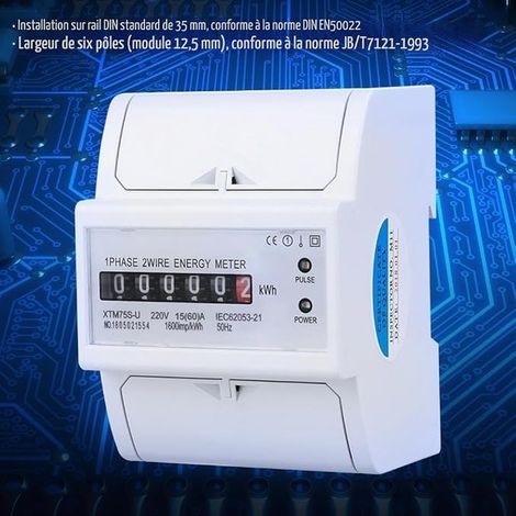 Compteur d'Énergie Compteur d'Énergie Monophasé Compteur électrique numérique Sur DIN Rail 2 Ligne 4P (15(60) A) (1/4)