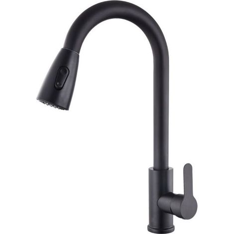 Robinet extractible de lavabo de cuisine domestique en acier inoxydable noir télescopique rotatif chaud et froid (1/5)