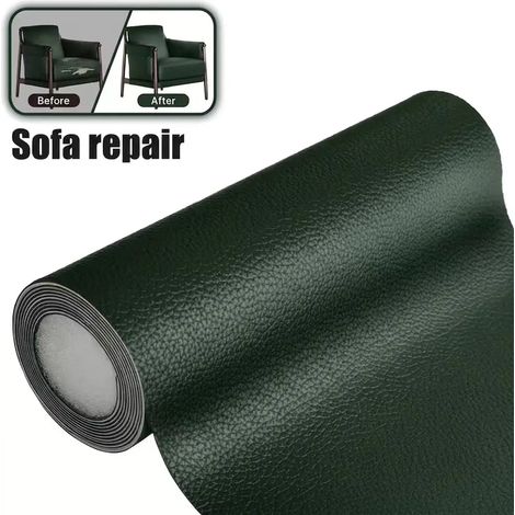 Ensemble de deux pièces - (vert foncé, 50x300cm) patchs en cuir PU imperméables auto-adhésifs, adaptés à la rénovation et à la réparation des meubles de la maison. (1/5)