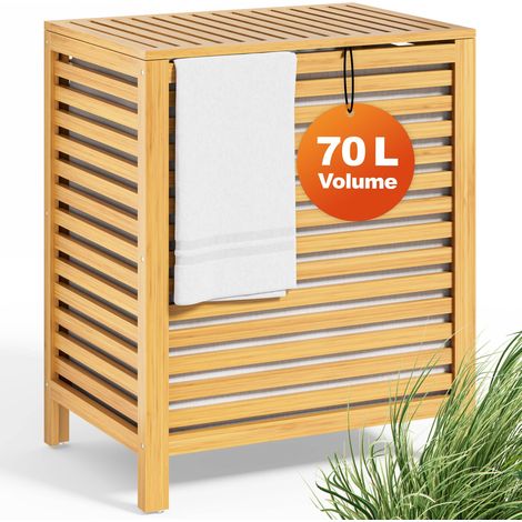 Casaria – Panier à linge en bambou naturel 62L – Corbeille avec sac en coton – Dimensions 51x36x61 cm – Grande stabilité pour pièces humides