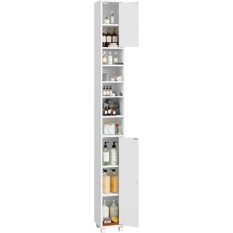 Yaheetech – Colonne de salle de bain haute 181 cm – Meuble de rangement compact avec étagères réglables – MDF résistant à l'eau – Design minimaliste blanc