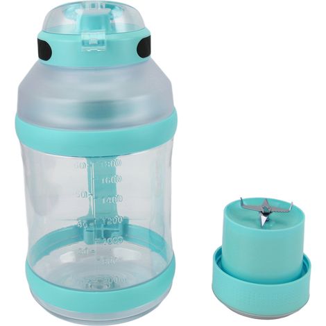 Blender portable sport 2L avec 6 lames, 18 000 tr/min, 4 000 mAh, USB-C, idéal pour les voyages, les jus, les milkshakes et les smoothies (bleu/vert). (1/5)