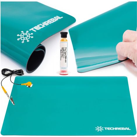Tappetino antistatico TECHREBAL 50x40cm + cavo di messa a terra ESD + flussante in gel RMA-223 da 10cc (1/5)