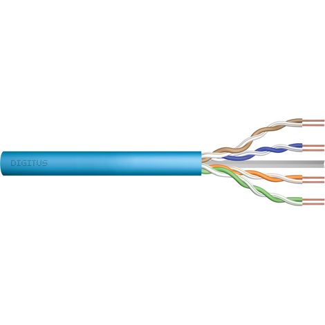 Cable de telecomunicaciones para instalación DIGITUS, categoría 6A, U/UTP, DCA, AWG 23/1, LSOH, 50 m, azul, con revestimiento de aluminio.