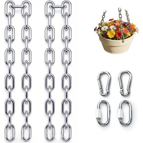 Lot de 2 chaînes en acier inoxydable 304 de 5 mm de diamètre - Résistant à la rouille - Longueur totale : 120 cm - Maillons robustes avec manille et mousqueton pour clôture, portail (1/5)