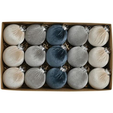 15 pièces Boules de Noël (vert/bleu), Boules de Velours de 3,15 Pouces dans Une boîte Cadeau Boules de Noël décoratives floquées avec Anneau de Suspension pour décorations de Noël Cadeau Boules de Noë (1/5)