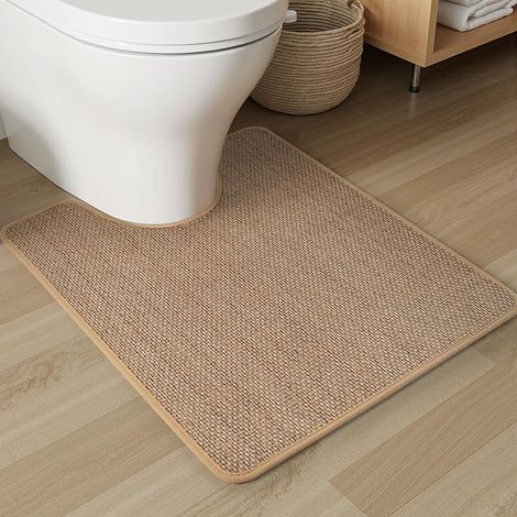 Tapis de toilette tressé antidérapant en forme de U - Lavable en machine - Super absorbant - Séchage rapide - 50,8 x 61 cm - Beige (1/5)