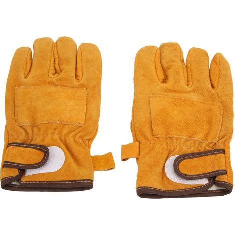 Hitzebeständige Handschuhe aus Polyester-Kalbsleder, Handschutz, Grillhandschuhe, Ofenhandschuhe, kurze Ausführung, gelb (1/5)