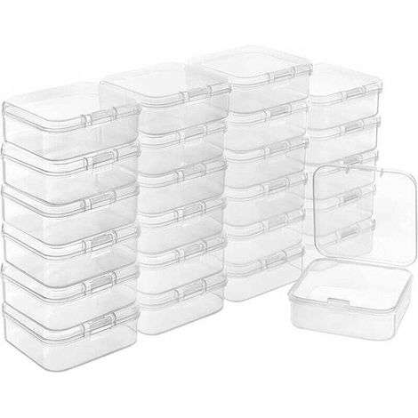 Lot de 10 petites boîtes de rangement en plastique transparent – Dimensions 5,5 cm x 5,5 cm x 2 cm – Couvercle à charnière – Coins arrondis - 10PCS
