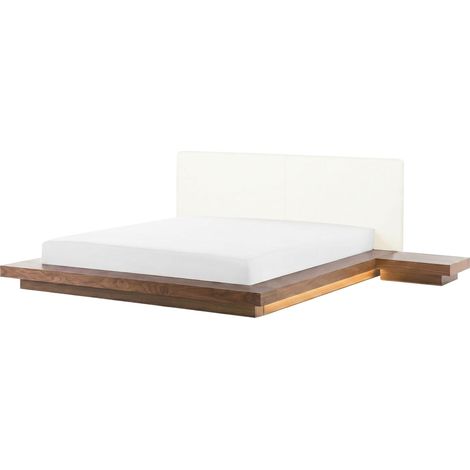 Letto moderno a LED con piattaforma comodini testata in ecopelle MDF marrone frassino 160 x 200 cm Zen (1/5)
