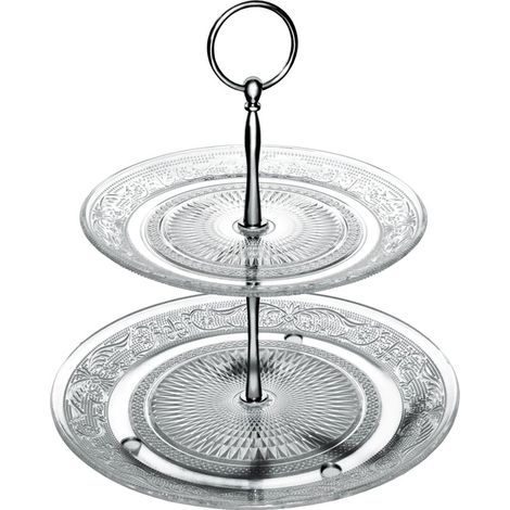 TRADE SHOP - Alzata In Vetro 2 Piani H23cm Design Elegante Raffinato Per Dolci Finger Food Stuzzichini - (1/2)