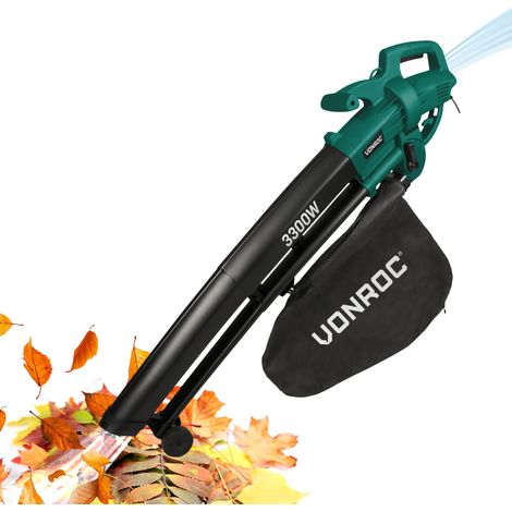 3-in-1 Laubbläser elektrisch 3300W - zum Wegblasen, Aufsaugen und Häckseln – Gebläseleistung 270km/h - Inkl. 40L-Sammelbeutel