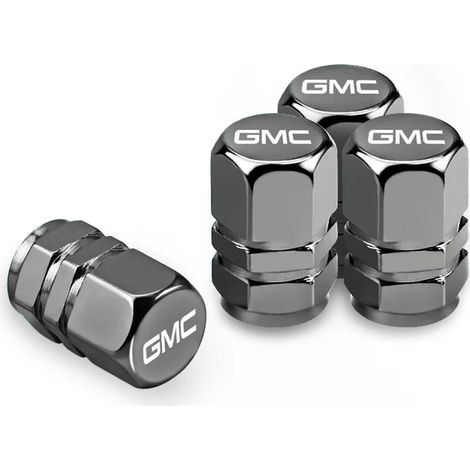 (Argent) 4 pièces Bouchons de valve de pneu de voiture, cache-écrous de roue, protections antivol compatibles avec GMC Savana, Yukon, Sierra, Terrain, Acadia, Envoy, Granite, Hummer (1/5)