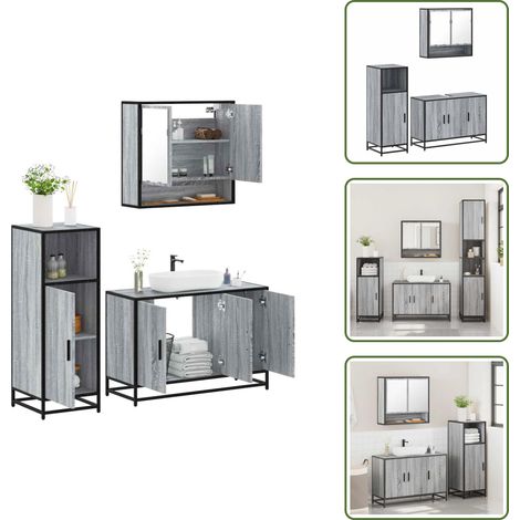 Ensemble de meubles de salle de bain 3 pcs Sonoma gris - Ensemble De Meubles De Salle De Bain - Ensembles De Meubles De Salle De Bain - Armoire De Salle De Bain - Armoire De Rangement De Salle De Bain (1/5)