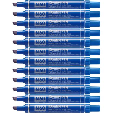 Pentel N60 Marcatore Permanente Blu Punta a Scalpello Extra Forte Fusto Metallo (1/4)